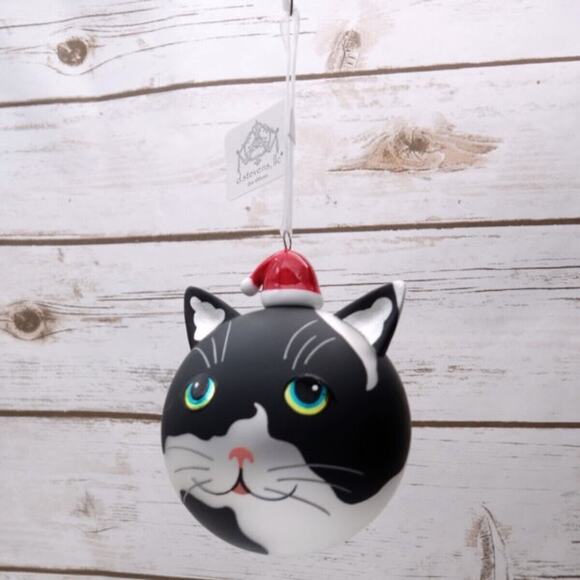 NEW D STEVENS CAT Hand Blown Porcelain Hand Painted Christmas Tree Ornament - Picture 1 of 1